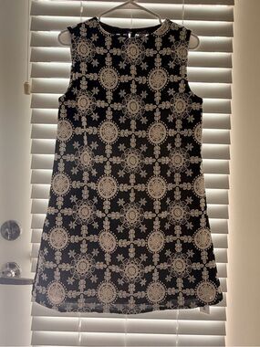 NWT - COMMENSE Black Mini Dress with Cream Lace Medallions